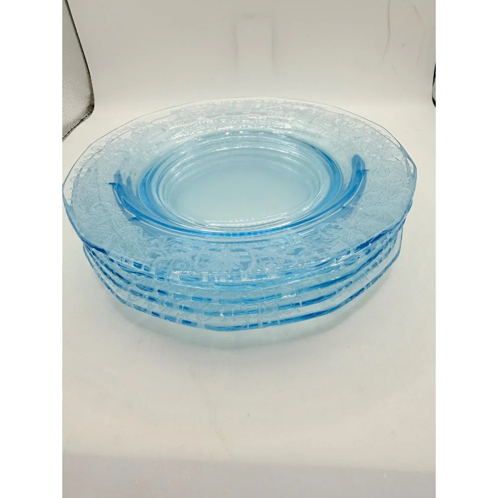 Vintage Fostoria Azure Versailles Pattern glass bread plates set of 5